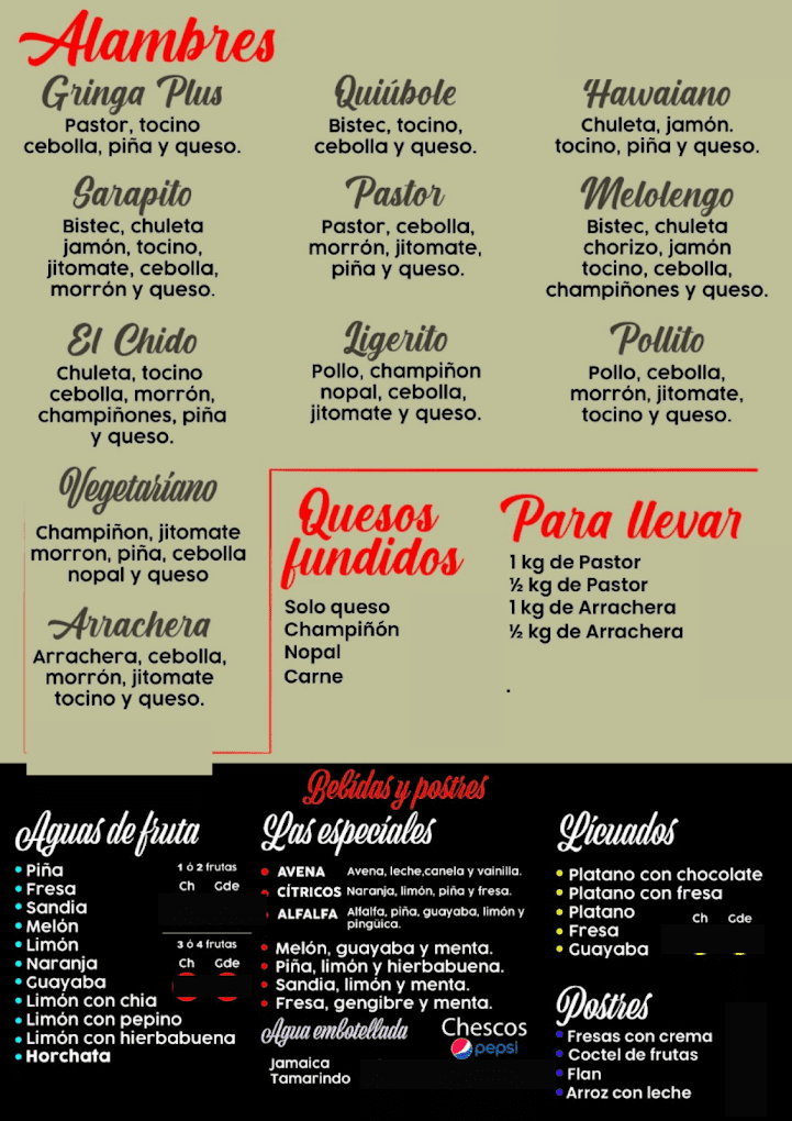 Tacos La Chusma Menú